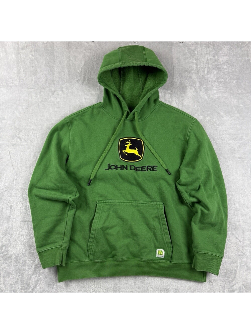 John Deere Men’s Embroidered Logo Hoodie Green Heavy Fleece Sz L Farmer Tractor